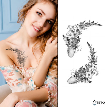 Hai mit Blume - Set – Semipermanente - TETO Temporäre Tattoos