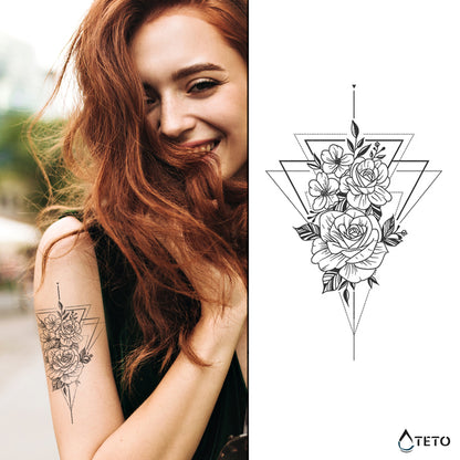 Rosenstrauß im Dreieck – Semipermanente - TETO Temporäre Tattoos