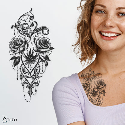 Rosenornament – Semipermanente - TETO Temporäre Tattoos