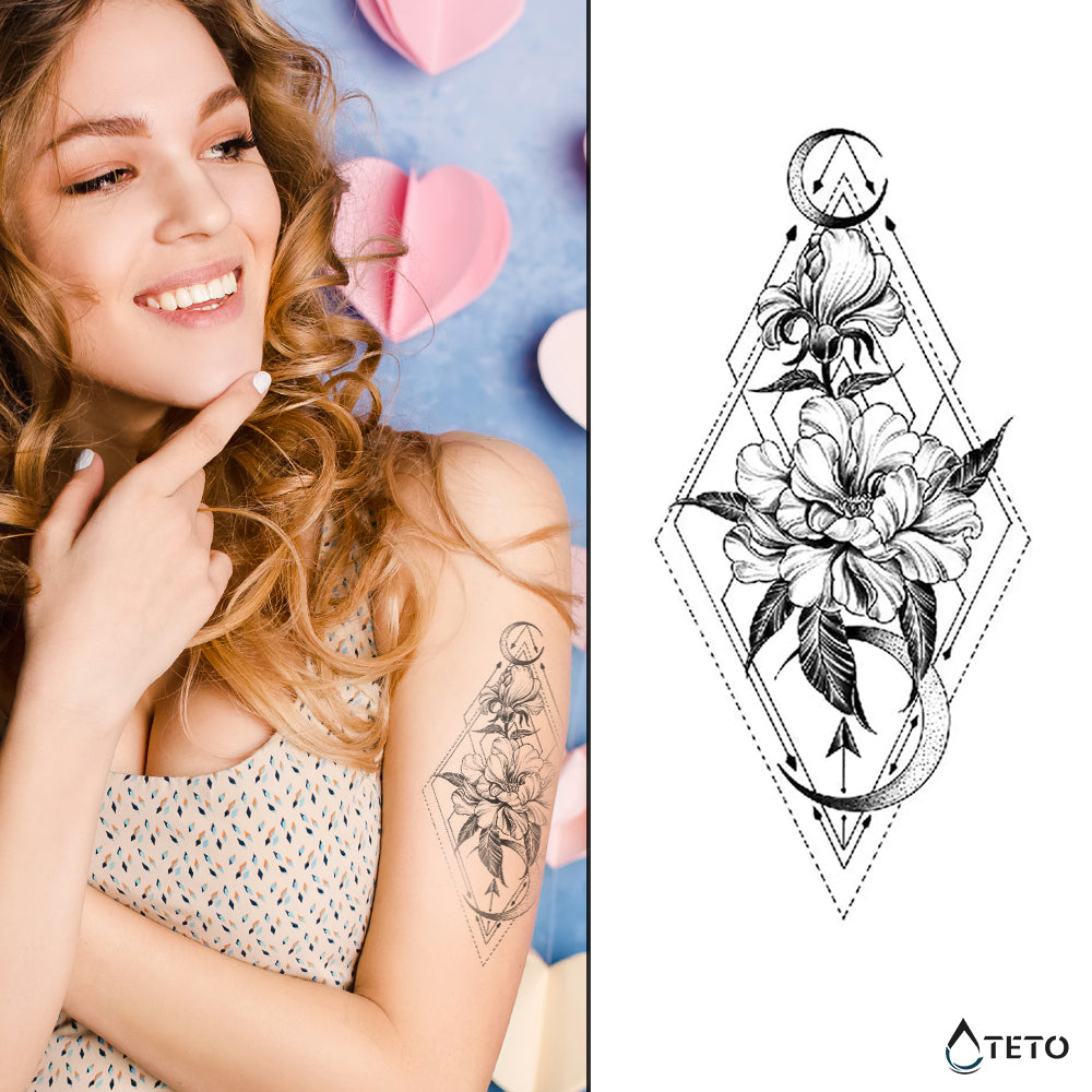 Geometrische Blumen – Semipermanente - TETO Temporäre Tattoos