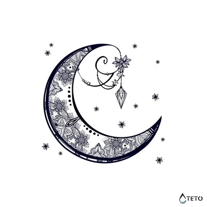 Mond mit Blumen und Diamant – Semipermanente - TETO Temporäre Tattoos