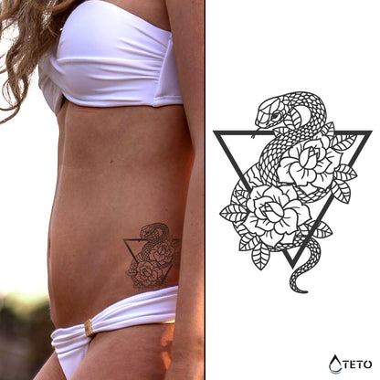 Schlange mit Blume – Semipermanente - TETO Temporäre Tattoos