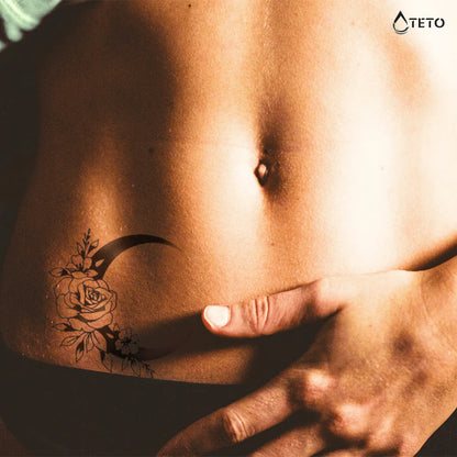 Mond mit Rosen – Semipermanente - TETO Temporäre Tattoos