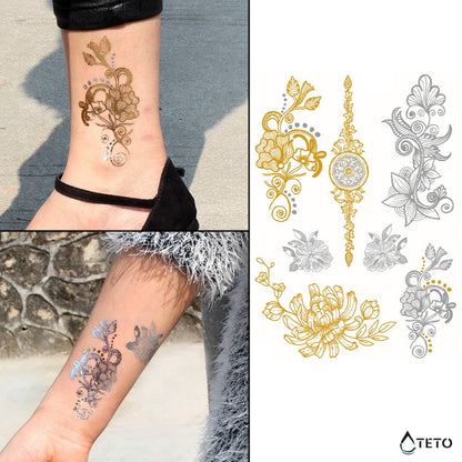 Metallische Blumen - Set - TETO Temporäre Tattoos