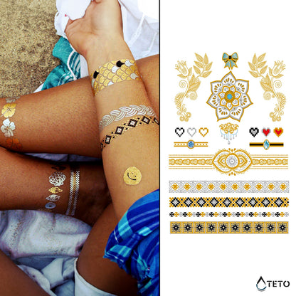 Armbänder und Motive - Set – Typ A - TETO Temporäre Tattoos