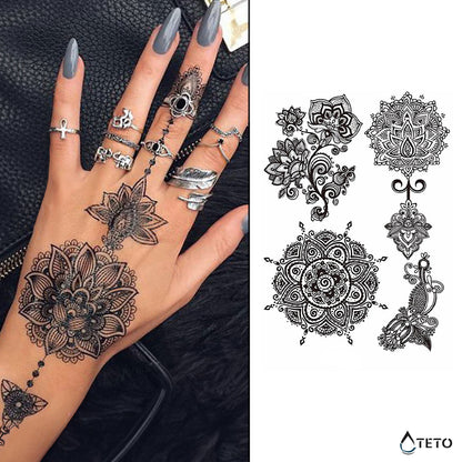 Miniatur-Mandalas und Blumen - Set - TETO Temporäre Tattoos